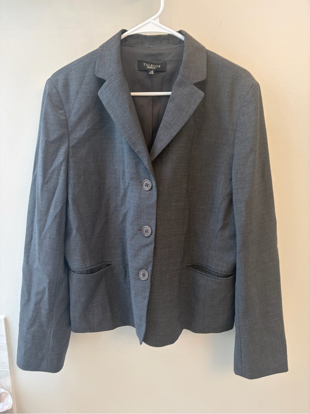 Talbots Women's Gray Three-Button Blazer jacket size 14 business casual